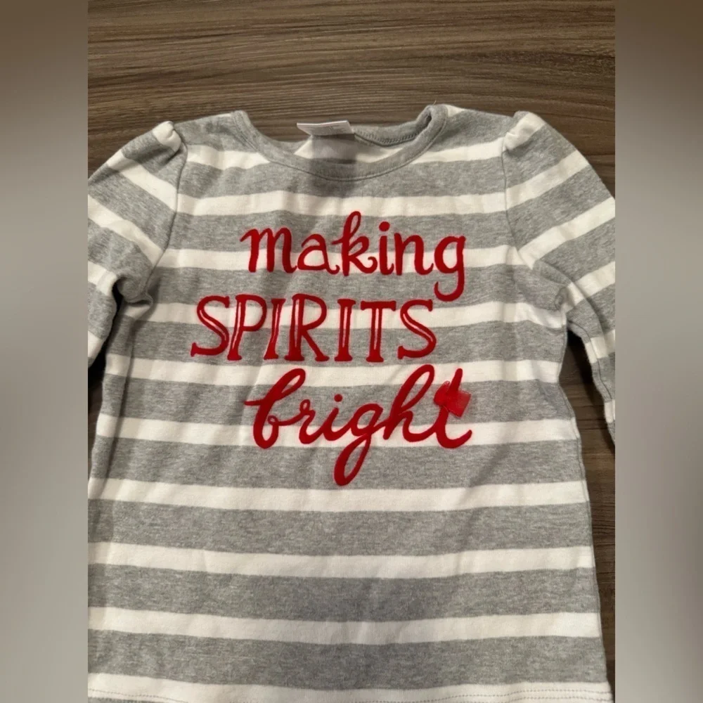 Gymboree Gray and White Striped Long Sleeve Tee “Making Spirits Bright” size 3T